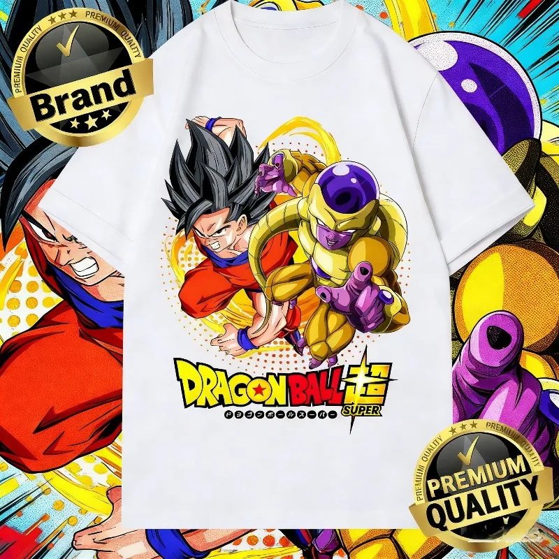 

2026 Summer Dragon Ball Retro High Quality Cotton T-Shirt Men Women Kids Oversized Casual Goku vs Golden Frieza Unisex Anime Tee