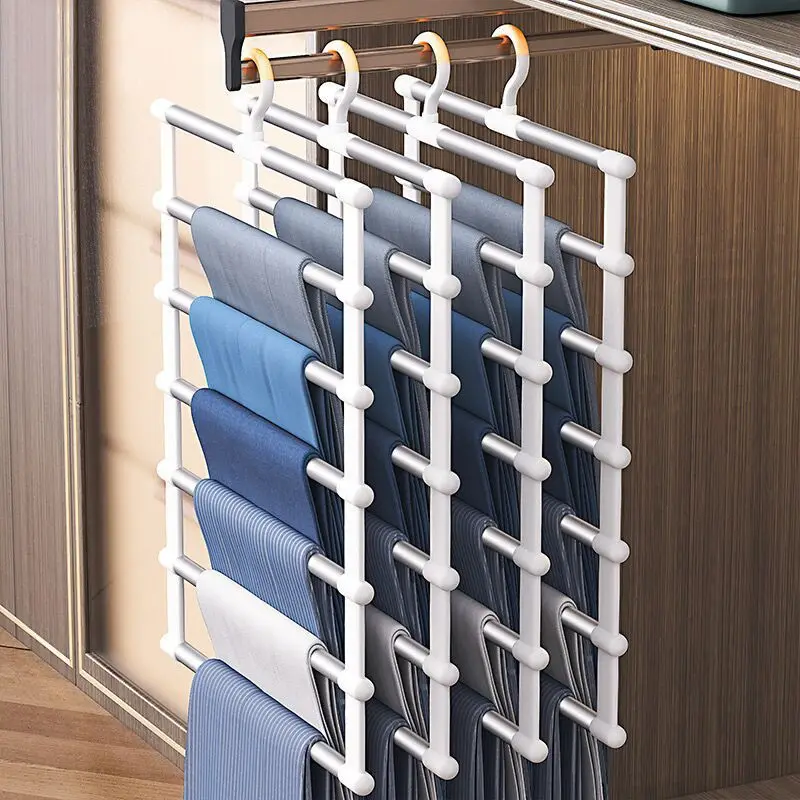 Colgador de armario de acero inoxidable, percha plegable para pantalones, estante mágico para pantalones, organizador de almacenamiento de armario,