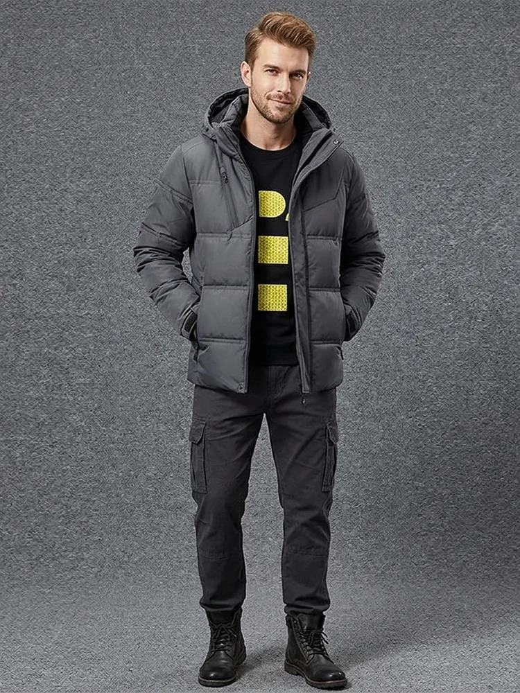 

Winter White Duck Down Jacket Men Thick Warm Hooded Parka Solid Color Windproof Outdoor Coat Male Casual Thermal Puffer Jackets
