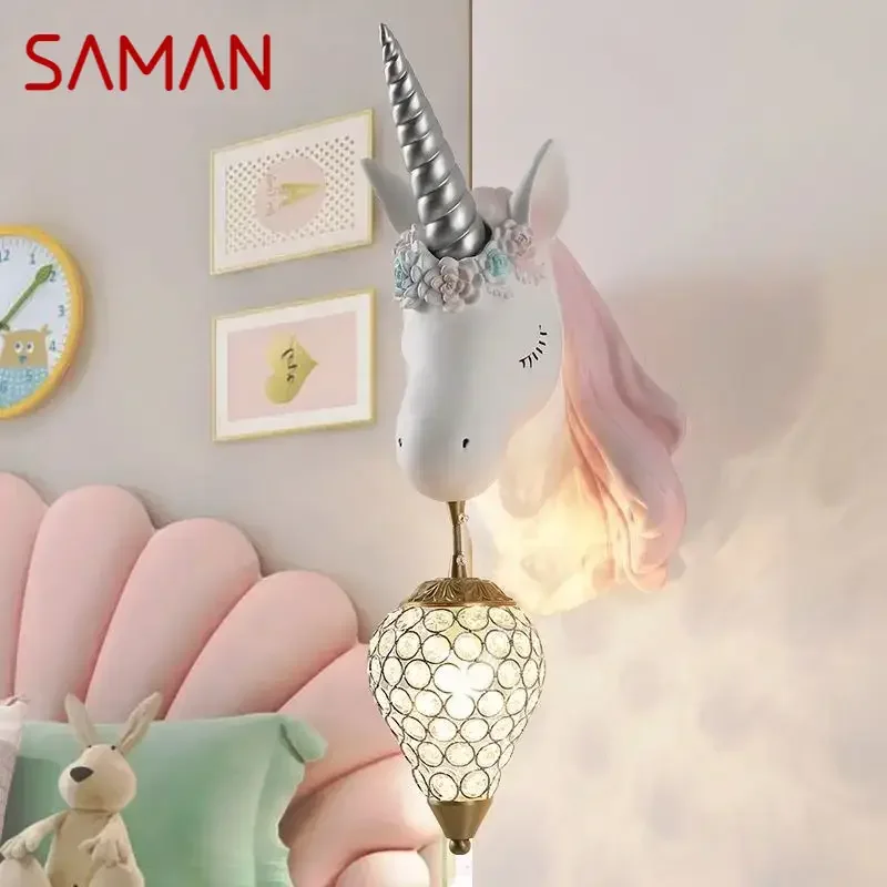 SAMAN Contemporary Unicorn Wall Lamp Creative Living Room Bedroom Study Villa Hotel Children's Room Aisle LED Decoration Light