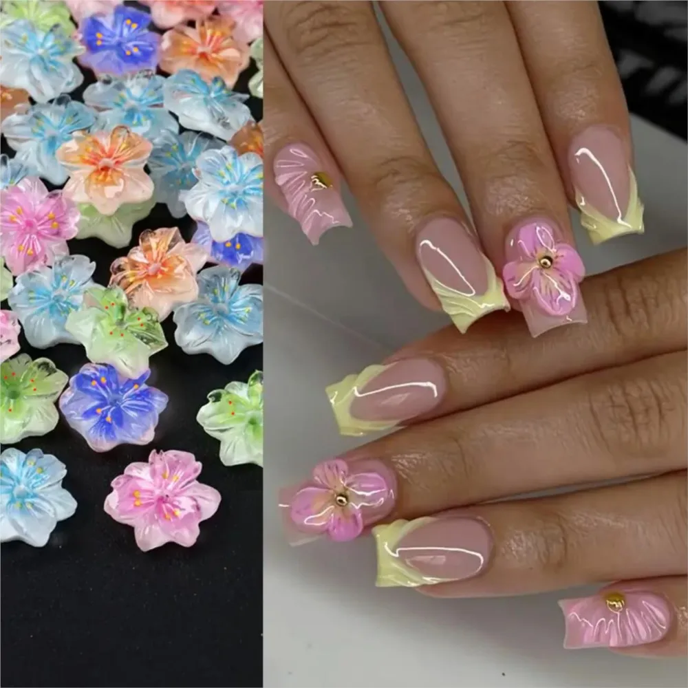 50 pezzi 3D fiori di ciliegio pendenti per unghie ghiaccio traslucido fiore di ciliegio strass per unghie fiori sfumati a 5 petali decorazione per unghie