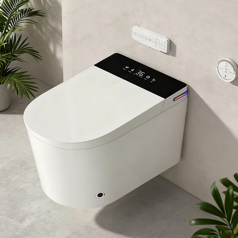 

Smart Toilet Wall Mounted Bidet Toilet with Heated Seat Instant Heating Auto Flush Air Dryer for Bathroom Elongated One Piece