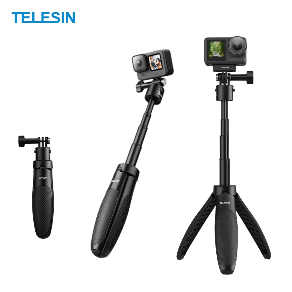 TELESIN Mini Selfie Stick Tripod for  for GoPro Hero 13 12 11 10 9 8 7 DJI OSMO Action 5 4 3 Insta360 SJCAM for Vlog Photograph