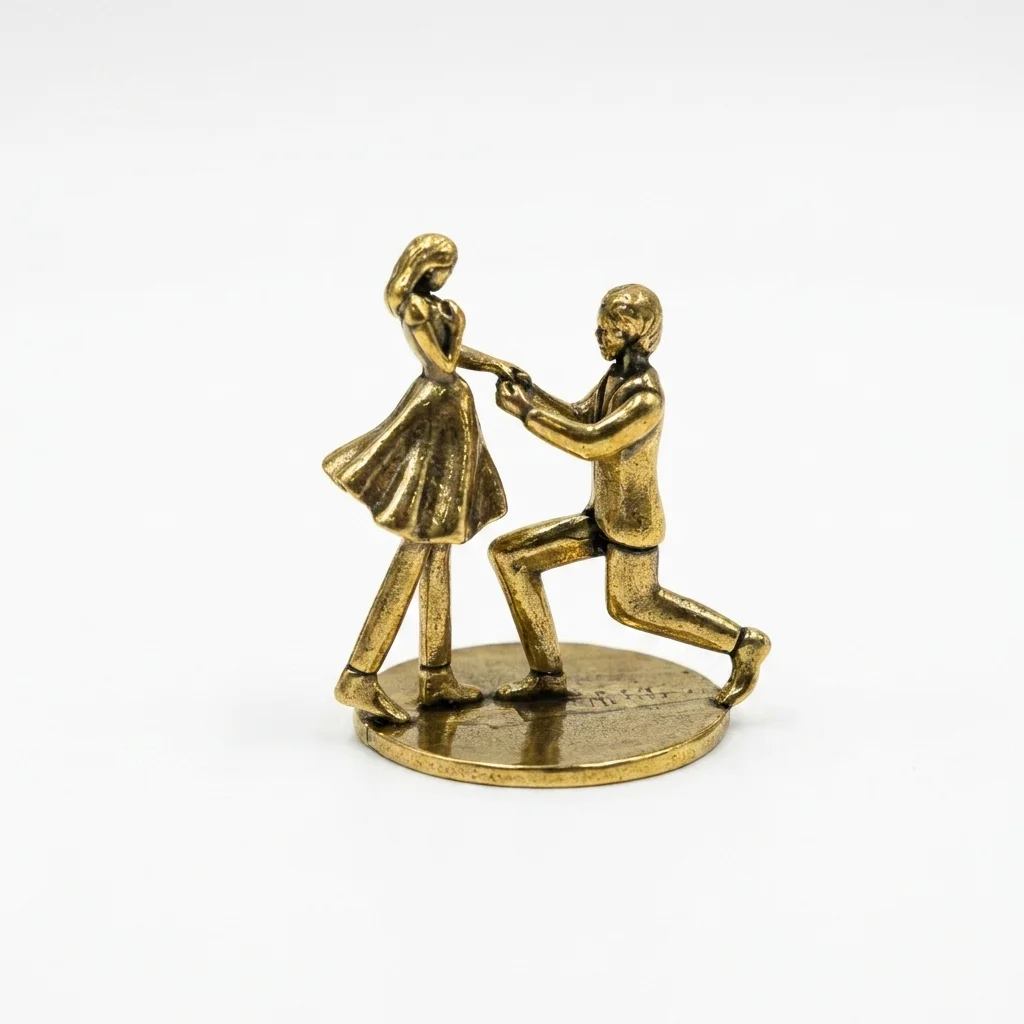 Brass Propose Couple Figurine Romantic Lover Statue Home Living Room Desktop Tea Pet Decor