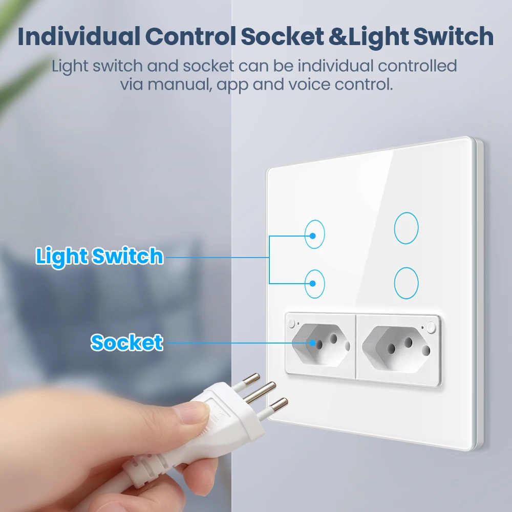 AVATTO WiFi Smart Wall Switch Need Neutral Wire Smart Switch With Brazil Socket Tuya Smart Life APP Works With Alexa Google Home