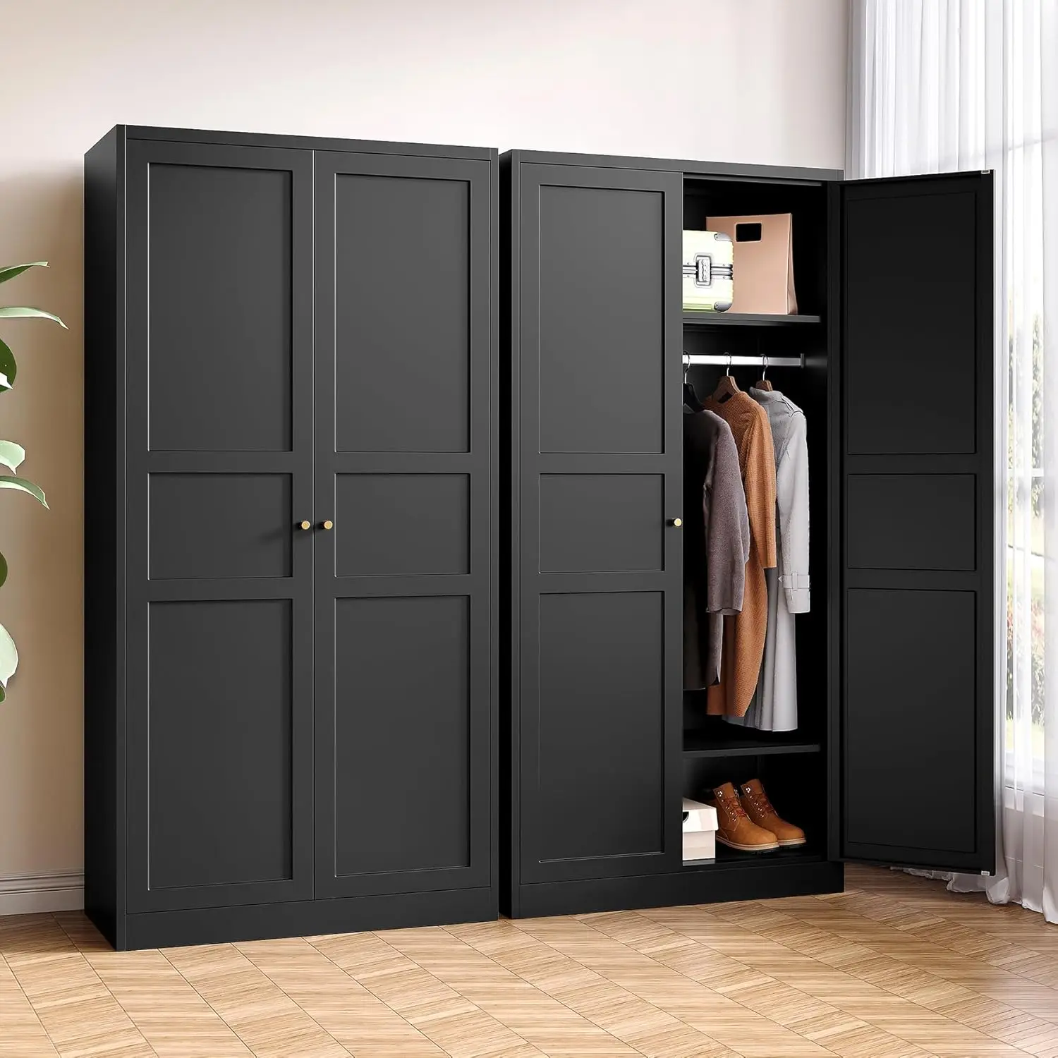 Closet with 2 Doors 72'' Wardrobe Cabinet with Hanging Rail Metal Closet with Adjustable Shelves for Bedroom Require Assembly (B