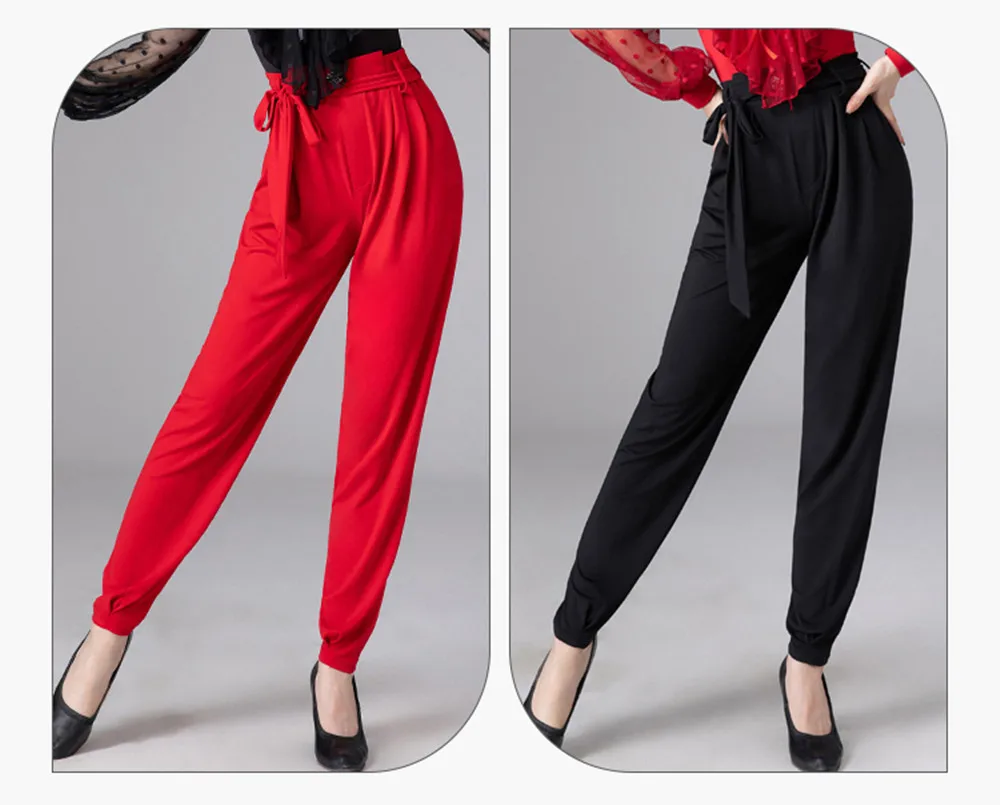 

lothesFemale Latin Dance Pants Practice Wear Rumba Samba Dancewear Black Red Loose Trouser Ballroom Tango Training Clothes