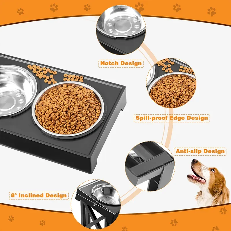 Dog Elevated Bowls Stand Adjustable Height Pet Slow Feeding Dish Bowl For Pet Dog Meal Mat Elevated Bowl Mat