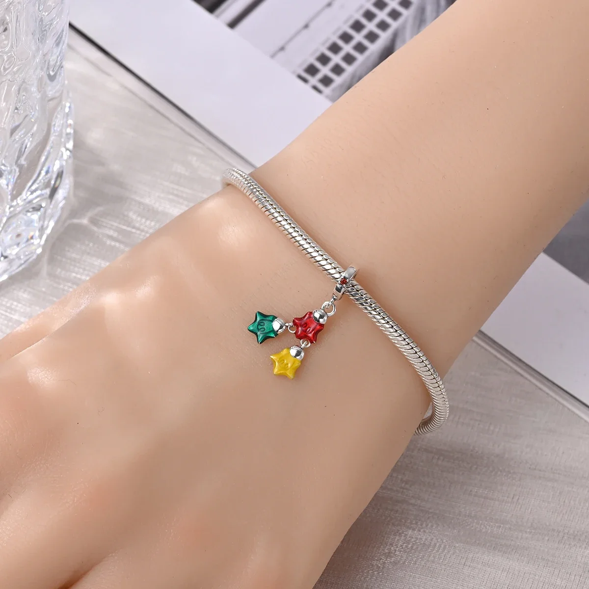 925 Sterling Silver Christmas Star Light Night Glow Beaded Fit Pandora Original Bracelet DIY High-end Jewelry Gift for Women