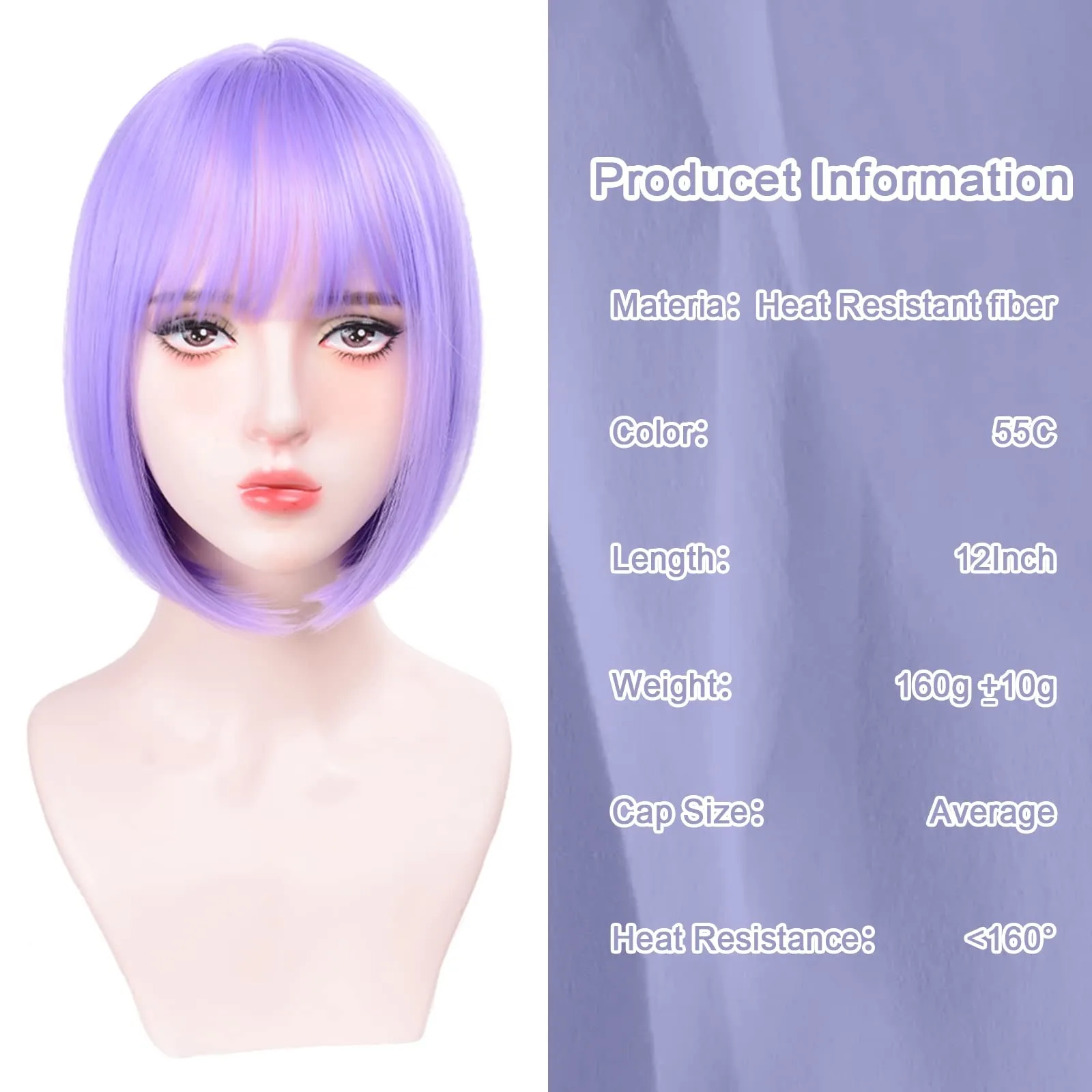 Short purple bob hairstyle synthetic wig for Halloween party cosplay role-playing costume party everyday party headband