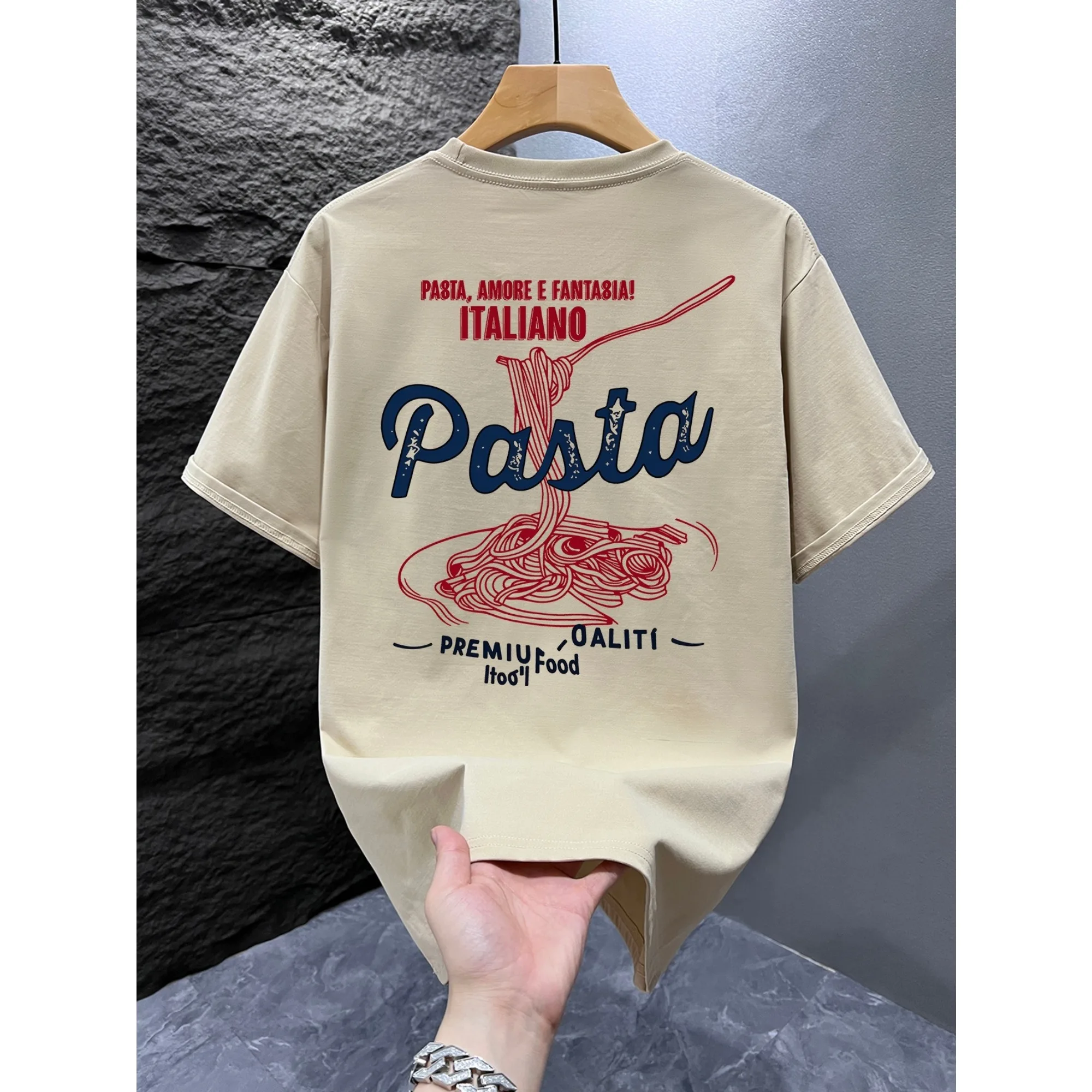 Italian Pasta Food Graphic T-shirt Men Women Vintage Casual Streetwear Short Sleeve Cotton Funny Spaghetti Print T-Shirt Tops