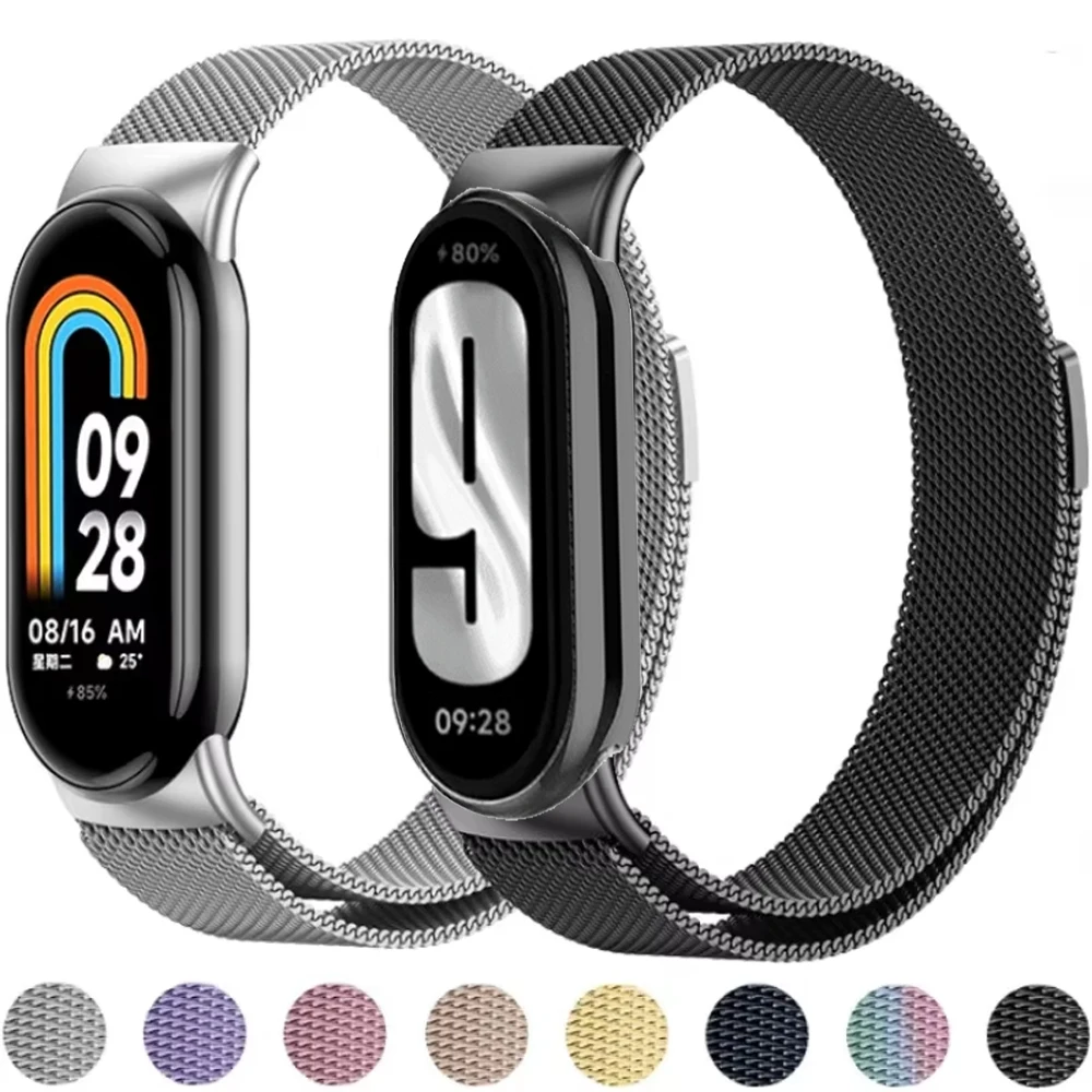 Xiaomi Mi Band 9/8 NFC対応 ミラネーゼループストラップ メタルマグネット式ブレスレット ベルト リストバンド アクセサリー