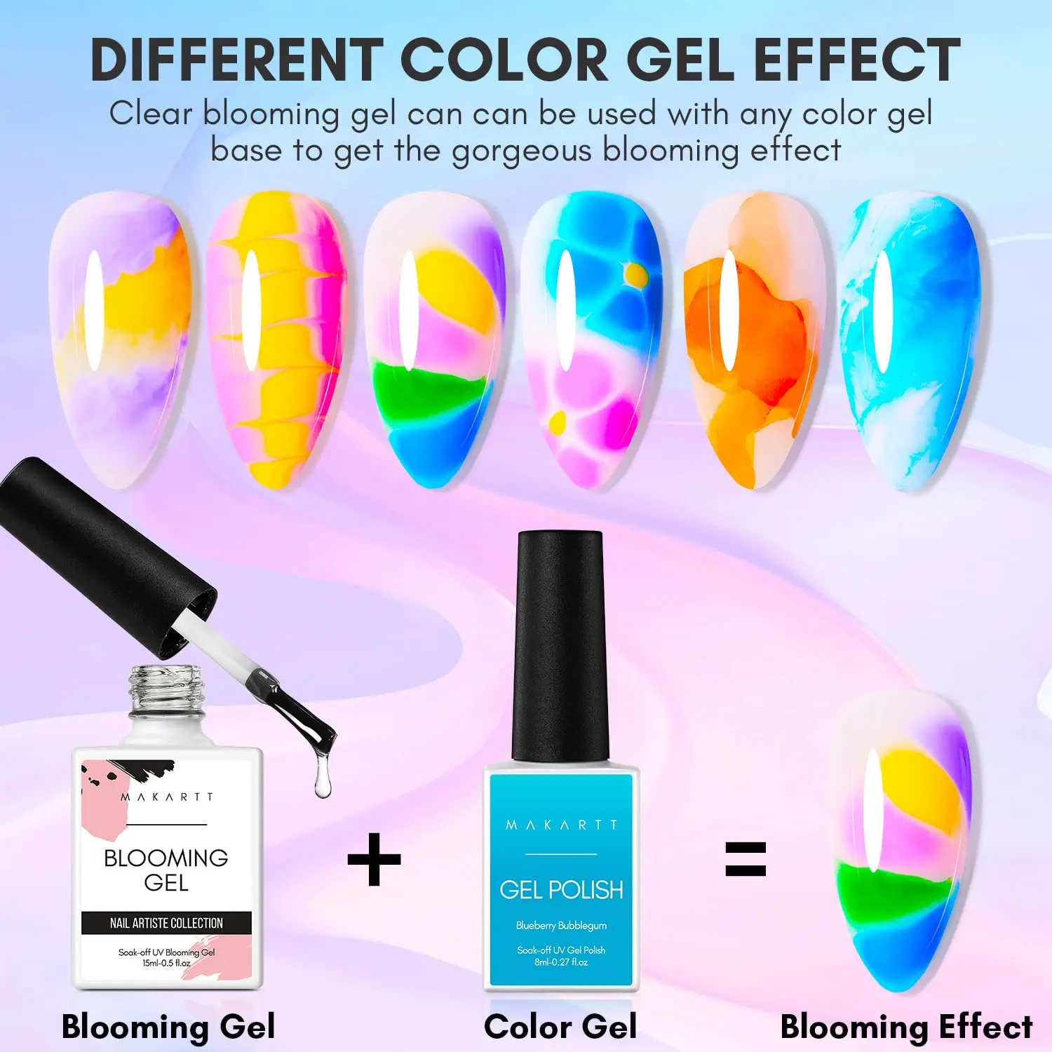 Makartt  Clear Blooming Gel, 15ml Soak Off Nail Lamp Gel Nail Polish Glossy Finish Long Lasting for Home Nail DIY Manicure