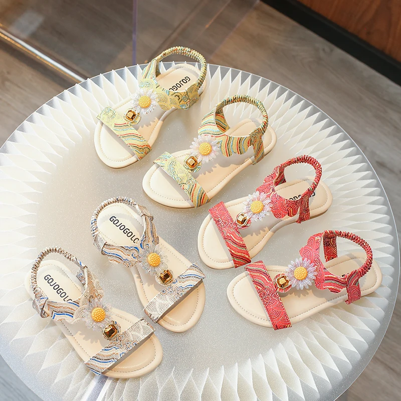 Girls Red Sandals kid's Leisure New Pearl Sandals Student Pink Flowers Girl Princess Shoes Flowers Girl Treasure Summer Shoe