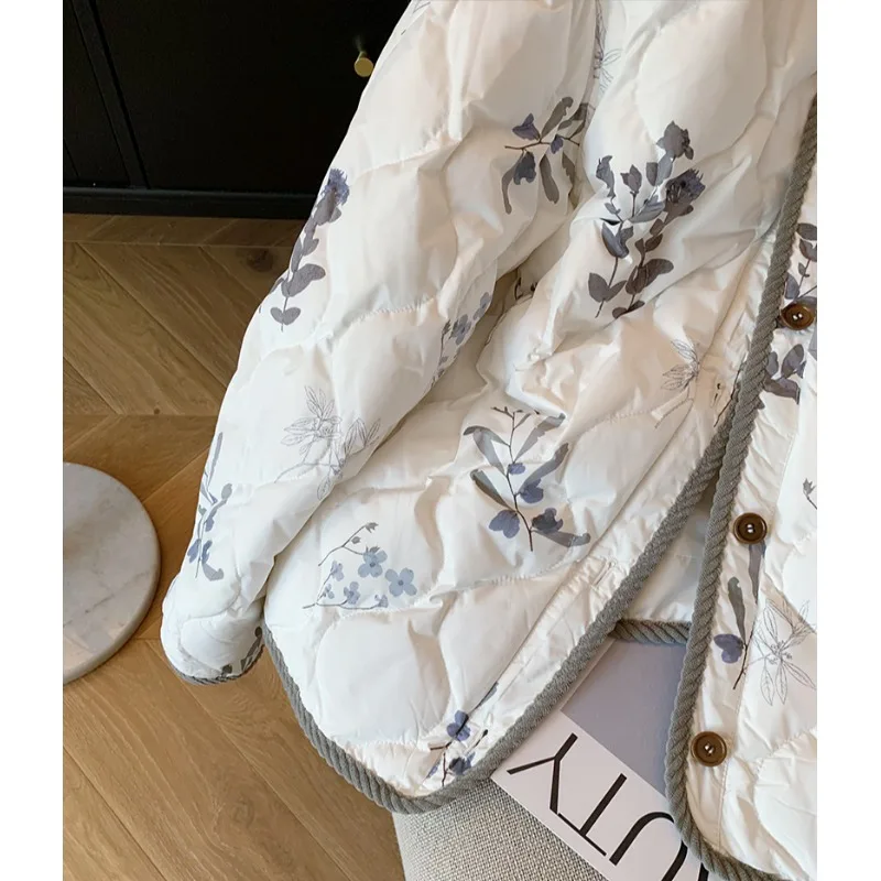 Nuevo Jaet de algodón con estampado Floral chino para mujer, ropa de abrigo holgada redonda Ne con forro cálido, Otoño Invierno, Faion
