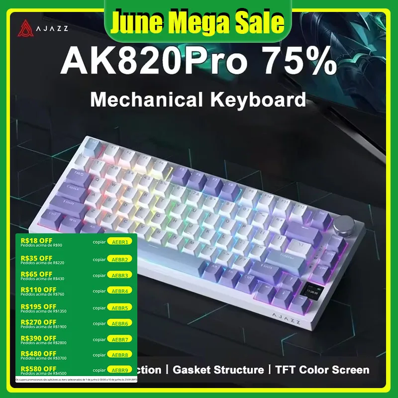 Clavier mécanique de jeu AJAZZ AK820 / AK820Pro 75% 82 touches, filaire monomode/sans fil Bluetooth, pour ordinateur portable et PC