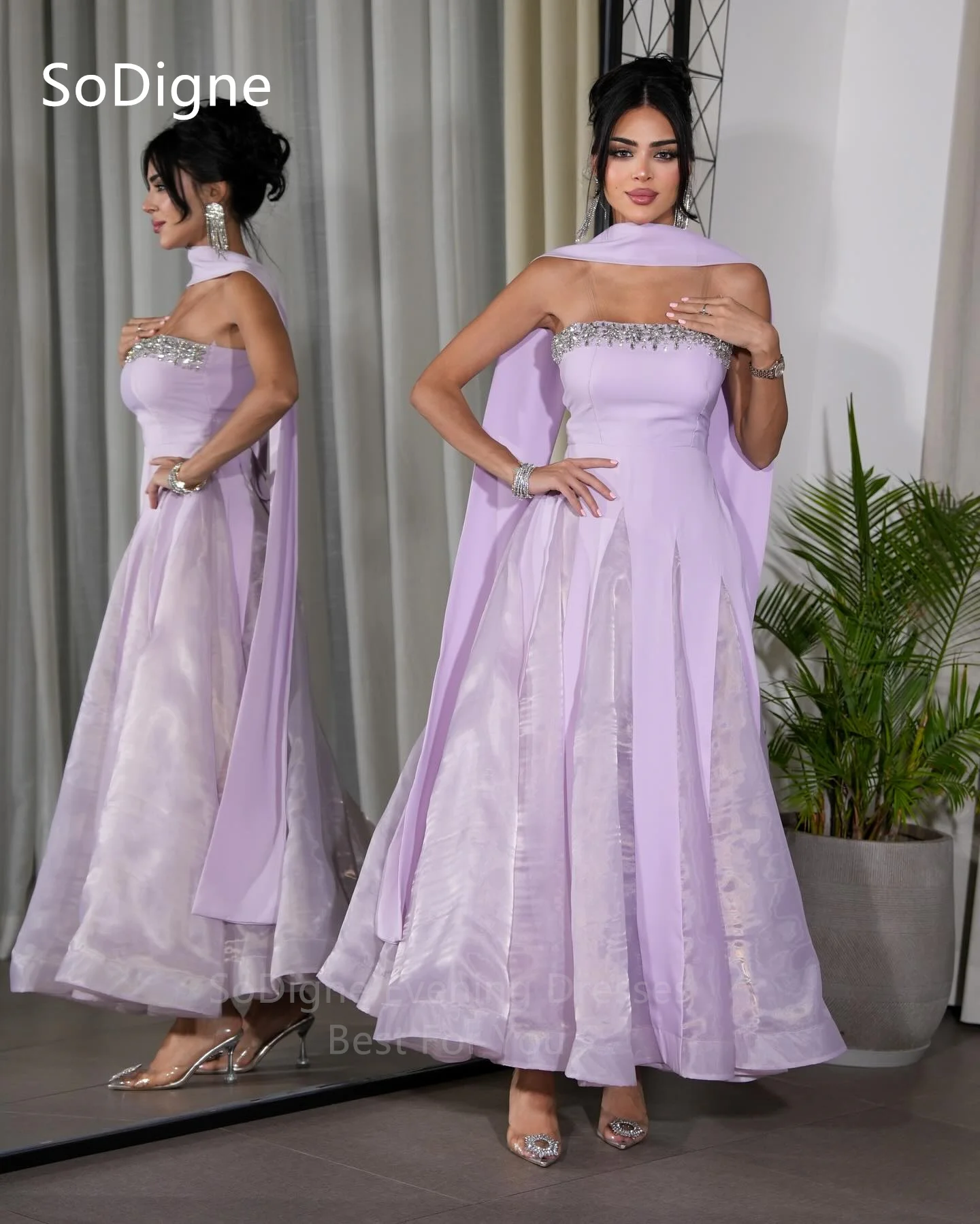 SoDigne Chic  A-Line Prom Dresses Beading Strapless Sleeveless Draped Party Dress Organza Floor-Length Prom Gowns Customized