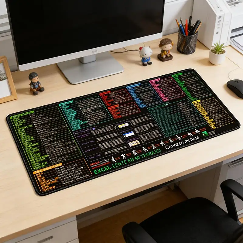 Large Multi-Software Keyboard Mouse Pad with Excel/Word/PowerPoint/Windows Shortcut Keys - Cheat Sheet Office Mat 800x300mm Computer Mouse Pad Non-Slip Office and Gaming Keyboard Mat