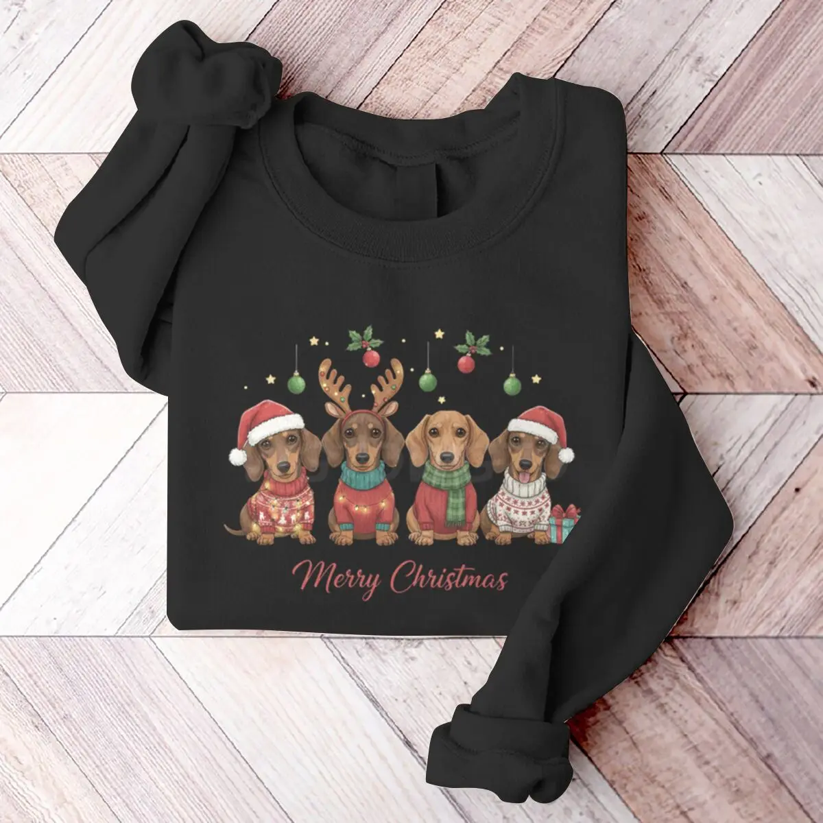 Świąteczna bluza z jamnikiem, unisex, dla miłośników zwierząt, codzienna bluzka z okrągłym dekoltem, Wesołych Świąt, męska i damska bluza pasująca do siebie.