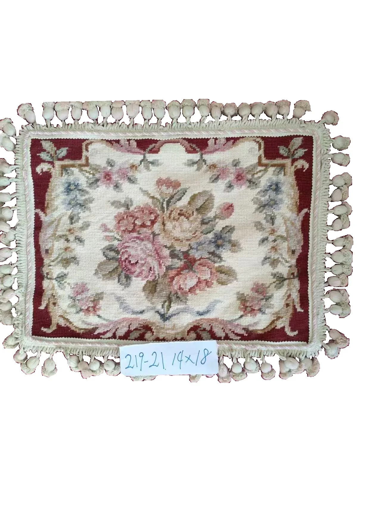

10K Handmade Needlepoint Pillow 14x18inch(35x45cm) Cushion Cover Floral Design 100% Wool No Insertion