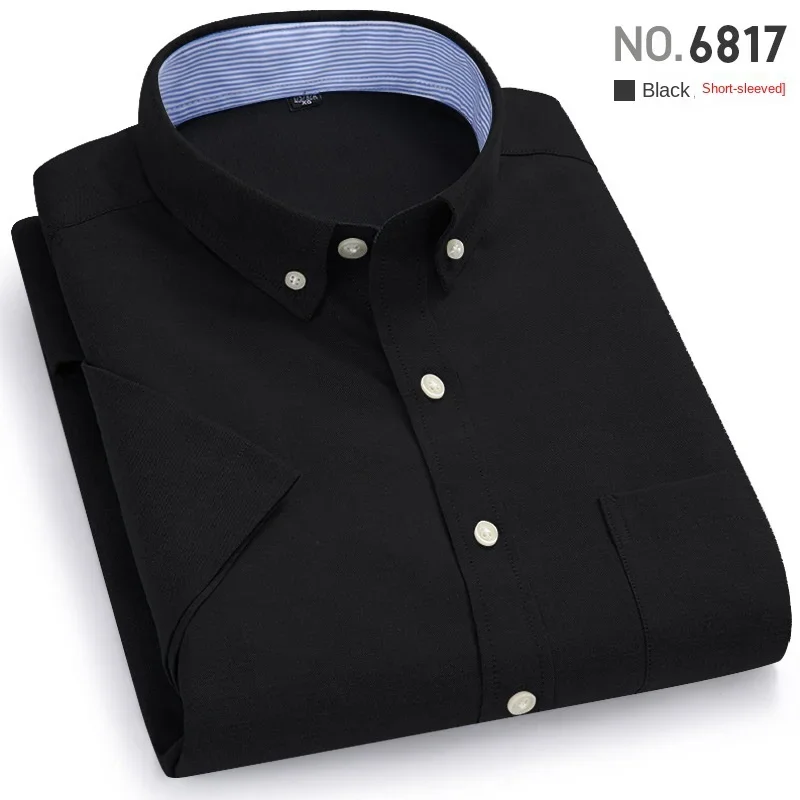 New Oxford short-sleeved shirt in summer Young Korean version of solid color business casual embroidery student men's shirt