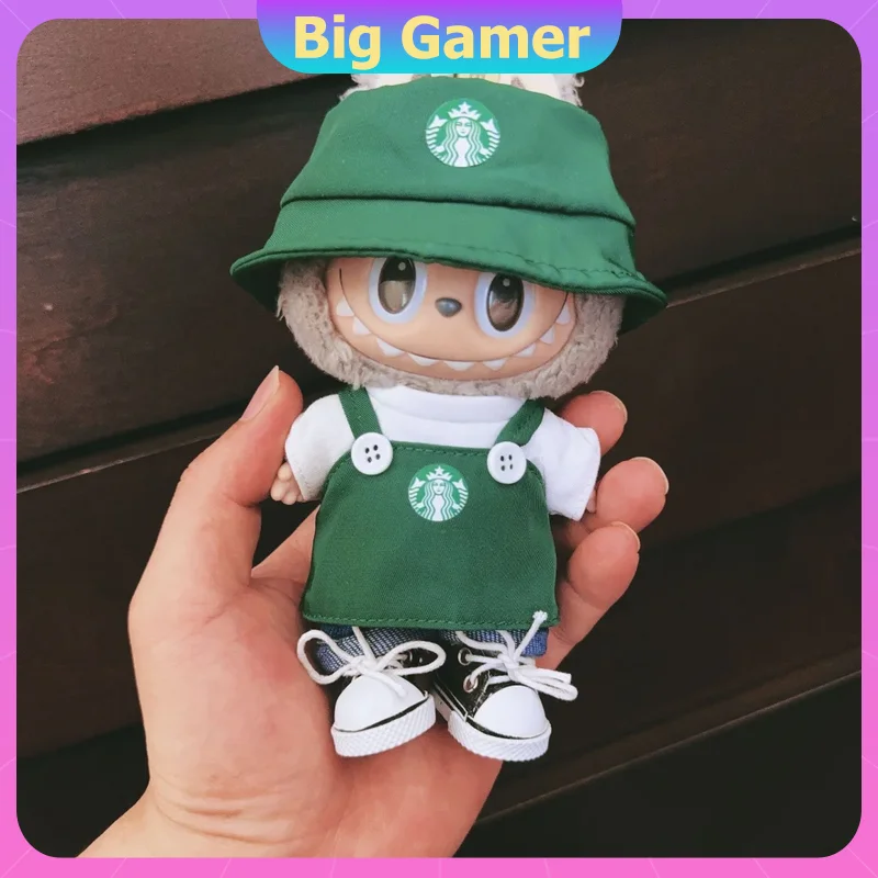 

15-17cm For Labubu Clothes Doll Wroking Cosplay Accessory Set Fashion T- Shirt Shorts Hat Shoes Clothing Sitting Dolls Dispaly
