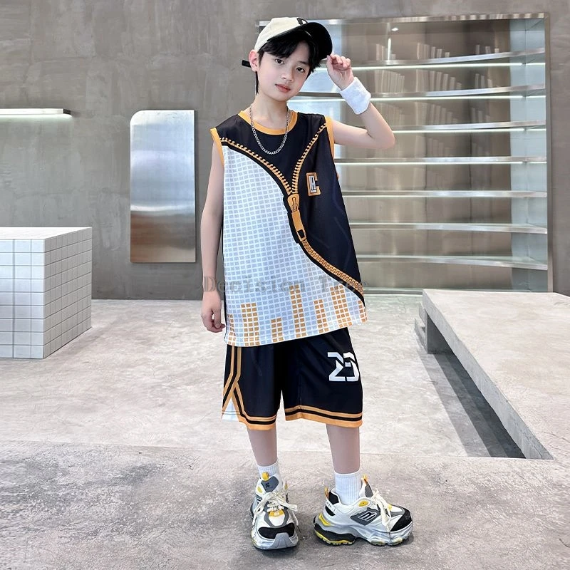 2024 chinese boys handsome cool sports clothing new thin loose quick drying basketball uniform fashionable breathable sports set