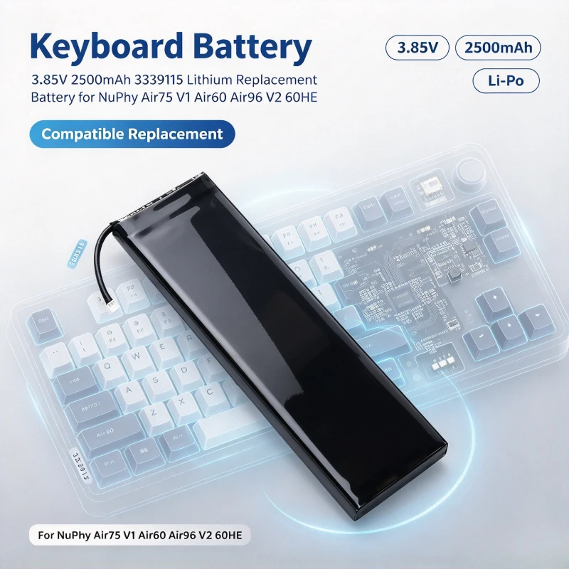 3.85V 2500mAh 3339115 Lithium Replacement Battery For NuPhy Air75 V1 Air60 Air96 V2 60HE Low Axis Wireless Mechanical Keyboard