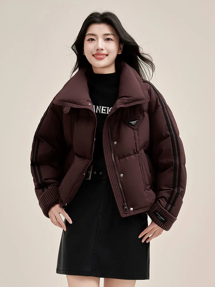 Autumn Winter 2024 New Down Jacket Women\'s Large Lapel Thick Fashion Long Sleeve Warm Casual White Duck Down Coat