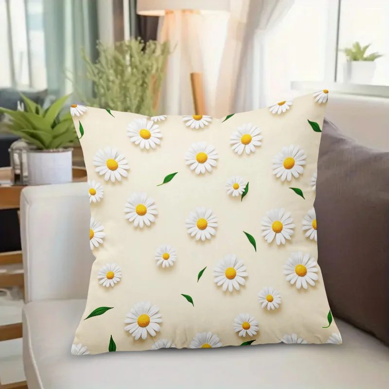 Double Sided Daisy Flower Petals Falling Decorative Throw Pillow Case Modern Colorful Floral Cushion Cover for Sofa Home