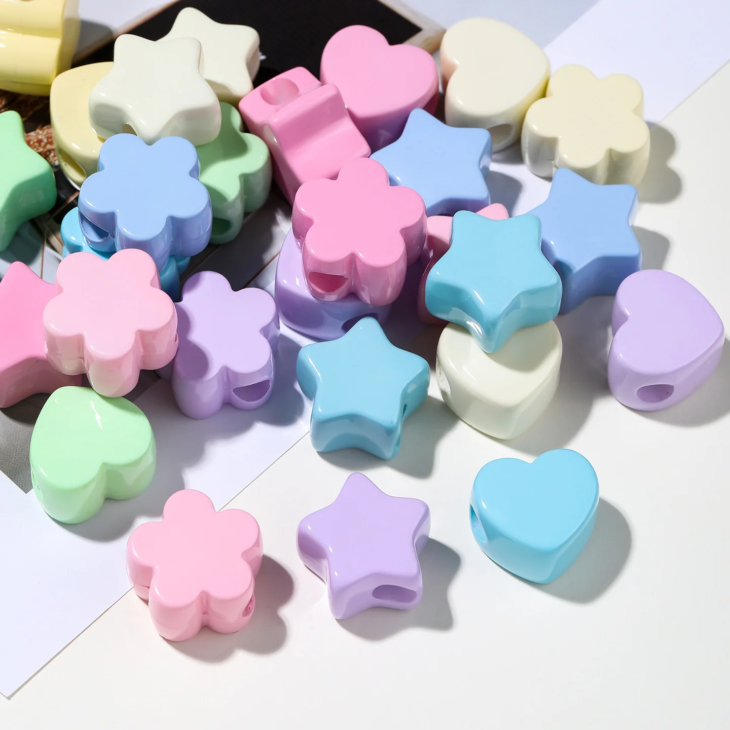 1/5Pcs Acrylic Large Hole Beads Star/Flower/Heart Beads Jewelry Making Materials for DIY Phone Chain Keychain Charms Accessories