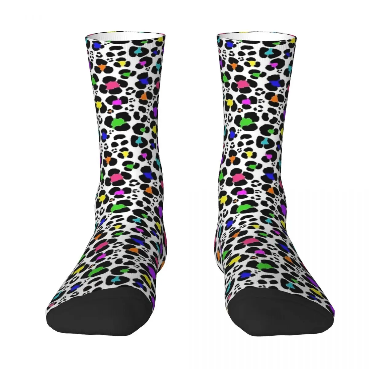 Bright Rainbow Ombre Gradient Leopard Print Pattern Socks Animal Skin Stockings Winter Anti Slip Men Socks Warm Cycling Socks