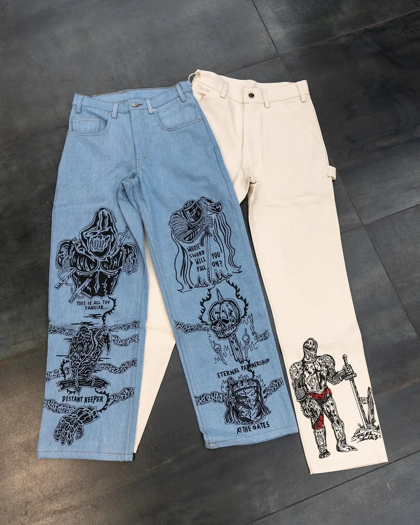 Hip Hop Punk Rock Graphic Print Baggy Jeans Streetwear Jeans Y2K Black Pants Mens Womens High Waist Wide Leg Trousers Clothing