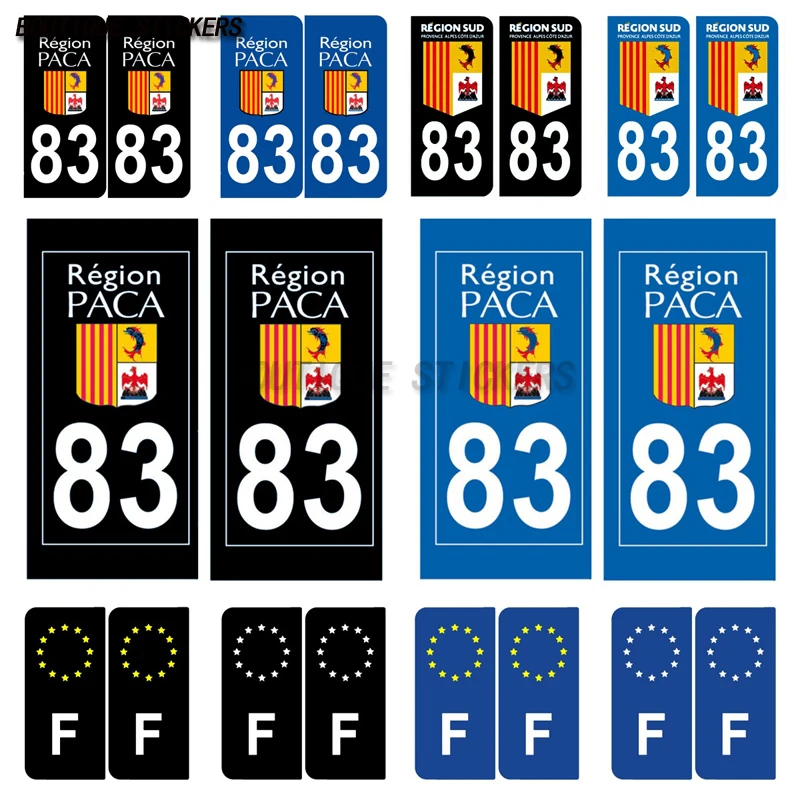 2 pegatinas para matrícula No. 83, Provincia de Valais, región de la Costa Azul de los Alpes de Provenza, Francia, pegatina de PVC impermeable para vehículos recreativos F83