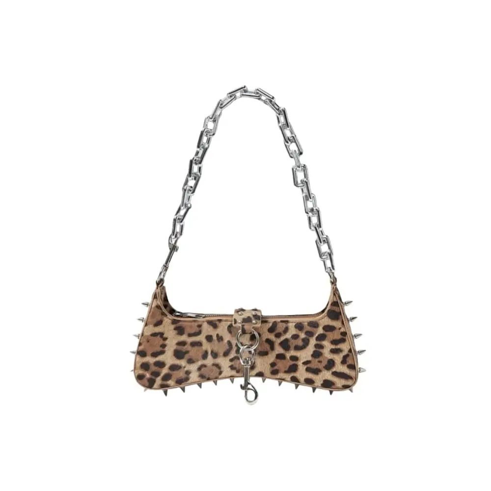 

Free ShippingGothic Punk Handbag with Silver Chain Strap, Leather, Spiked Studs, Fashion Shoulder Bag