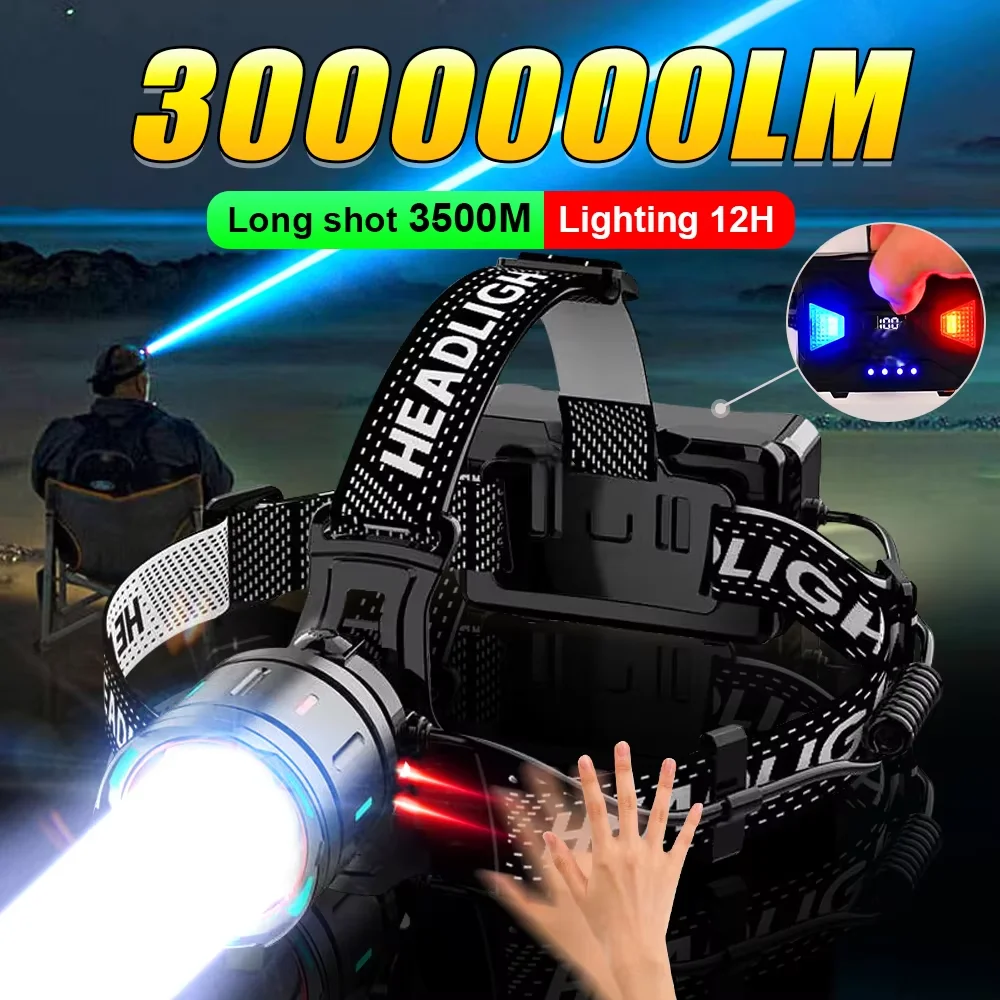 

Мощный налобный фонарь 3000000LM, 800W, светодиодный, с датчиком, высокомощный, перезаряжаемый (18650), для рыбалки и кемпинга