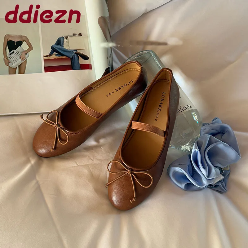 

2025 г., модные женские балетки без шнуровки, женская обувь с узлом-бабочкой, женская обувь Мэри Джейн на плоской подошве с круглым носком