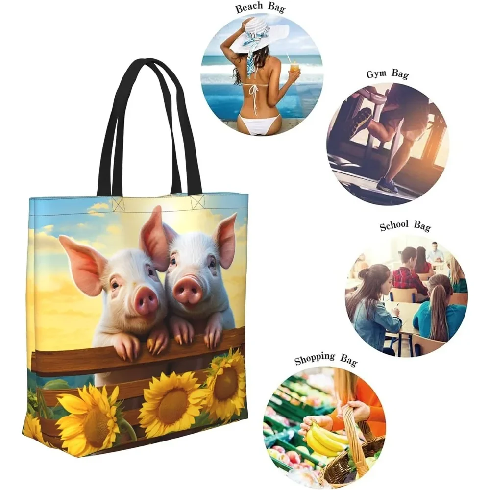 Cute little pig Tote Bag Large Women Casual Shoulder  Handbag Reusable Multipurpose Shopping Grocery  For Outdoors