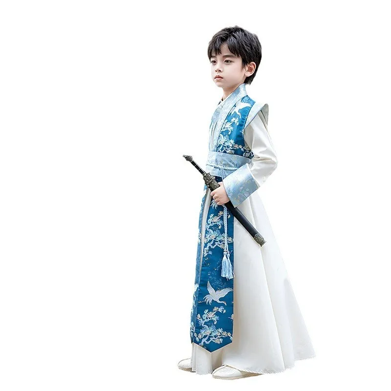 Traditional Chinese Ancient Children Hanfu Boy Martial Samurai Knight Party Cosplay Costume Kids Tangsuit Perform Outfits