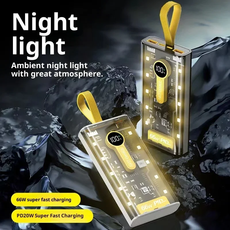 PD22.5W شحن سريع للغاية 20000 مللي أمبير بانك ميكا بنك طاقة شفاف شاشة ديجيتال سعة كبيرة مصدر طاقة متنقل