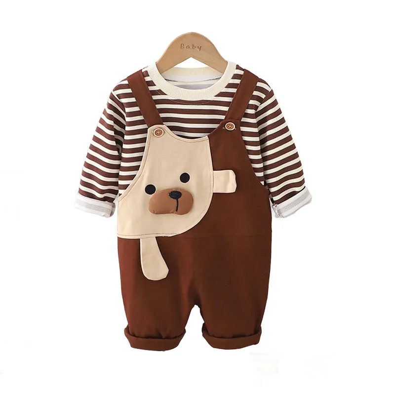 2024 Fall Baby Boys Designer Luxury Clothes Christmans Outfit for Boy Cartoon O-neck Long Sleeve T-shirts and Overalls Kids Set