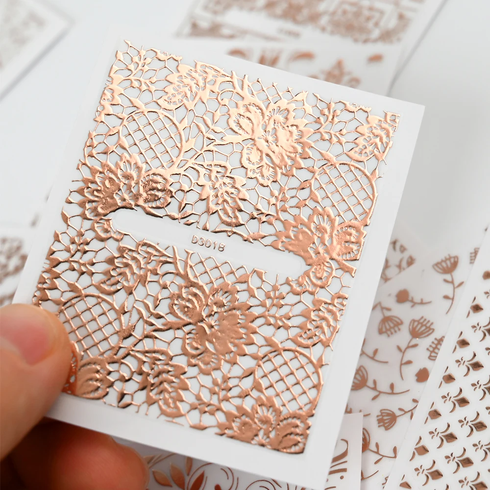 30pcs Gold Hollow Lace Flowers Nails Stickers Set Sexy Fishnet Mandala Pattern Nail Slider Decals DIY Manicure Charm Decorations