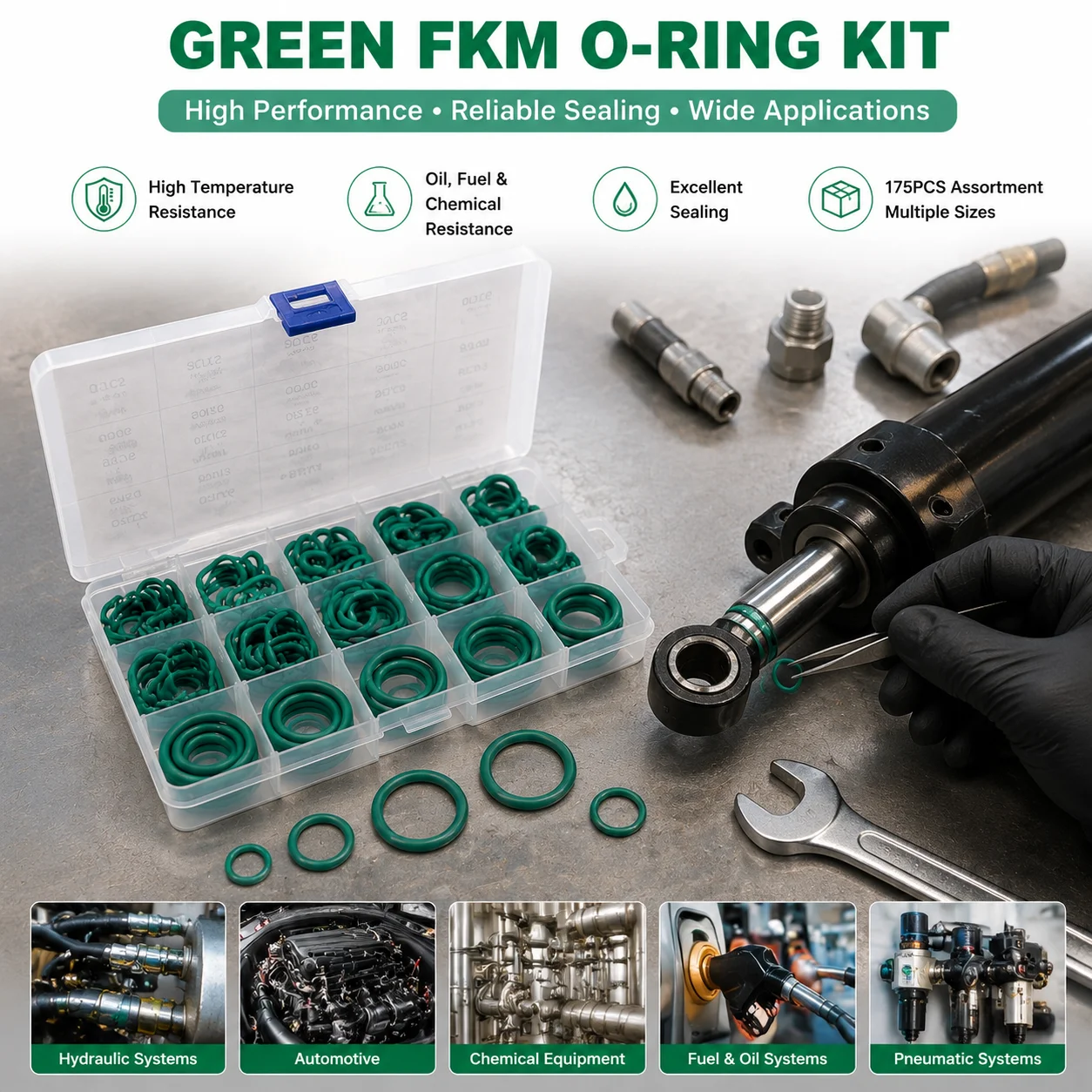FKM 175 Piece Fluororubber O-ring Product Combination CS 2.65mm Fuel Pipeline High-temperature Resistant Seal