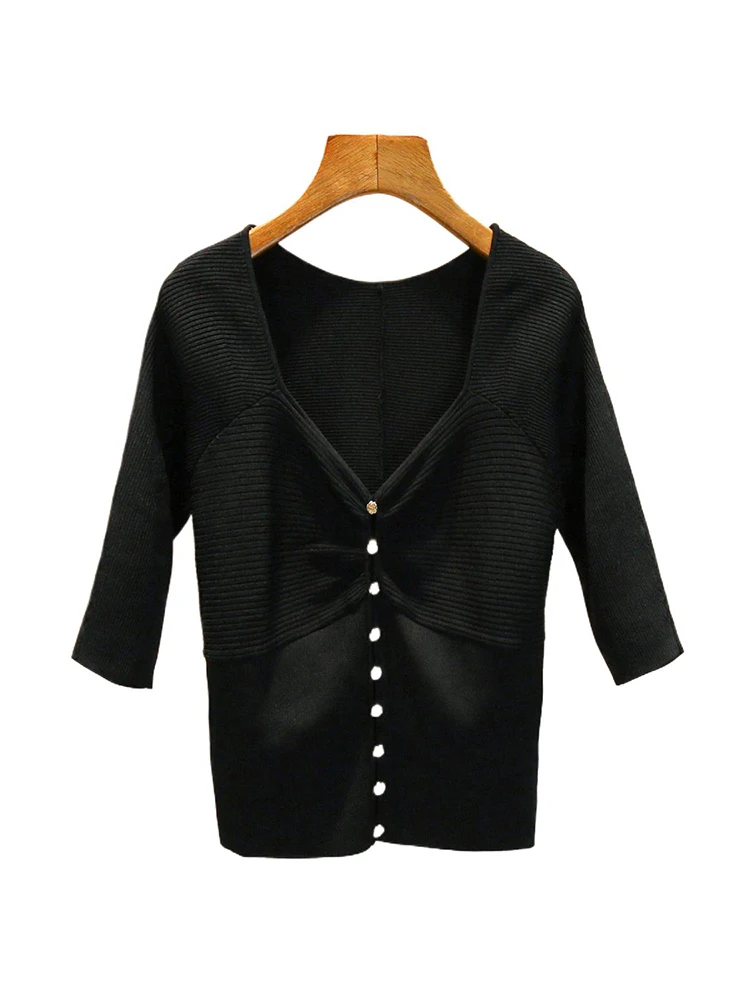 

SIVOS Premium European Sle Women's Knitted Top V-Ne Pleated Summer Faion Commute Wind Regular Fit ort Sve