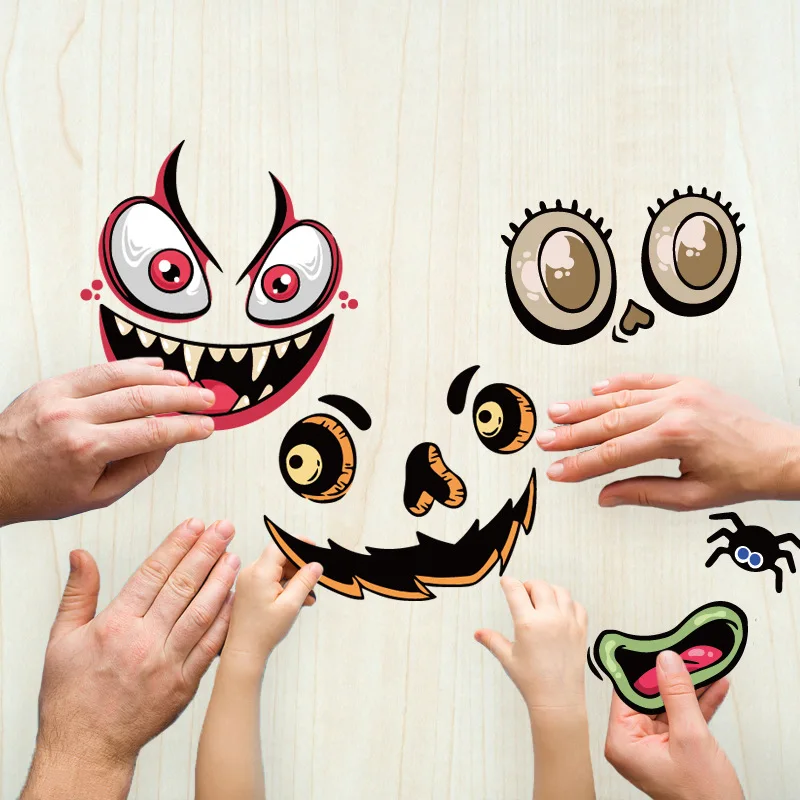 NEW Halloween DIY Expression Stickers Wholesale Party Decorations Pumpkin Lantern Ghost Face Stickers Balloon Stickers