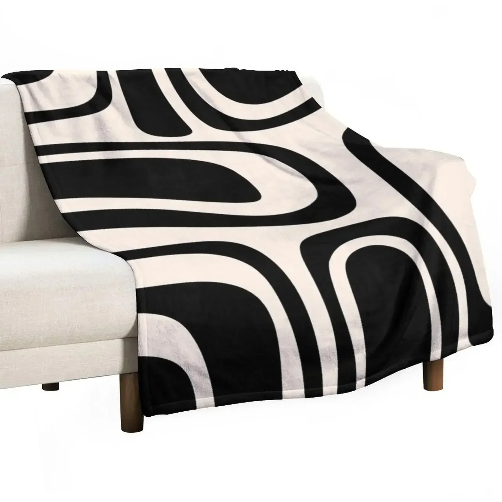 

Palm Springs Retro Midcentury Modern Abstract Pattern in Black and Almond Cream Throw Blanket Retros manga Loose Blankets