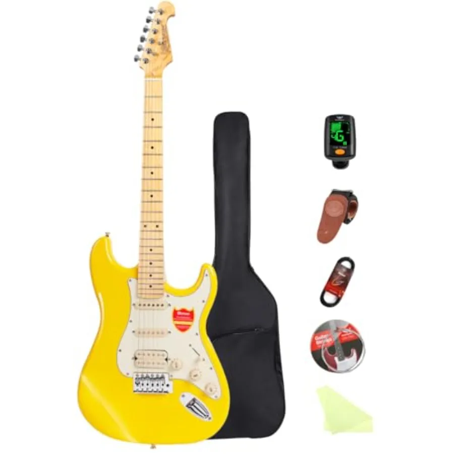 

39-дюймовая электрогитара с цельным корпусом для начинающих музыкантов, серия ST SSH, желтая
