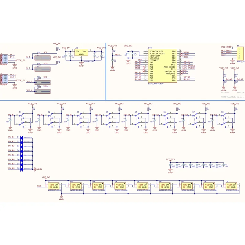 Unidade de botão de byte a003 m5stack com unidade de entrada de interruptor tátil de 8 vias stm32 luz rgb para controle de casa inteligente iot