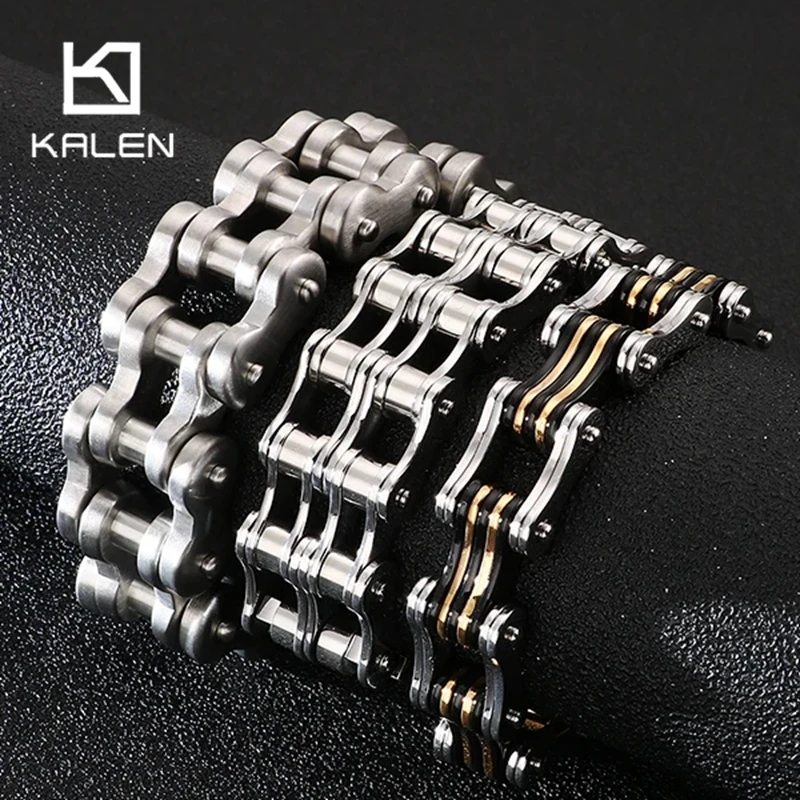 KALEN Punk 316 Stainless Steel Bike Chain Bracelets for Men Hip Hop Heavy Chunky Bicycle Chain Armbanden Manly Biker Jewellry