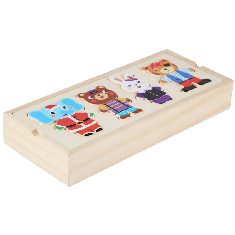 Wooden bear changing clothes animal changing clothes jigsaw kindergarten boys and girls darling Jigsaw Puzzle Children\'s puzzle
